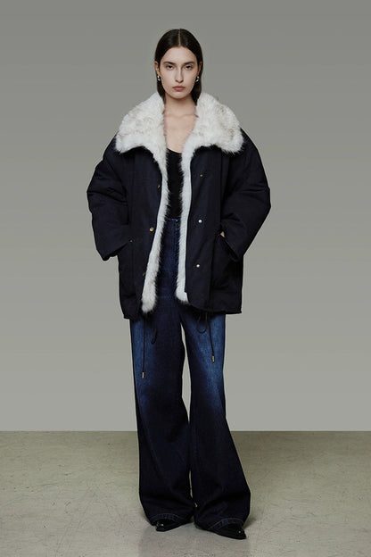 人造毛皮可拆式領加厚外套 B4492