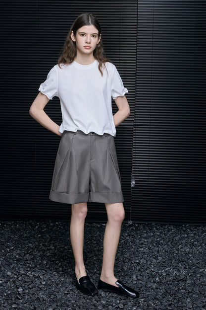 White Wire Petal Sleeve Short T-Shirt B4639