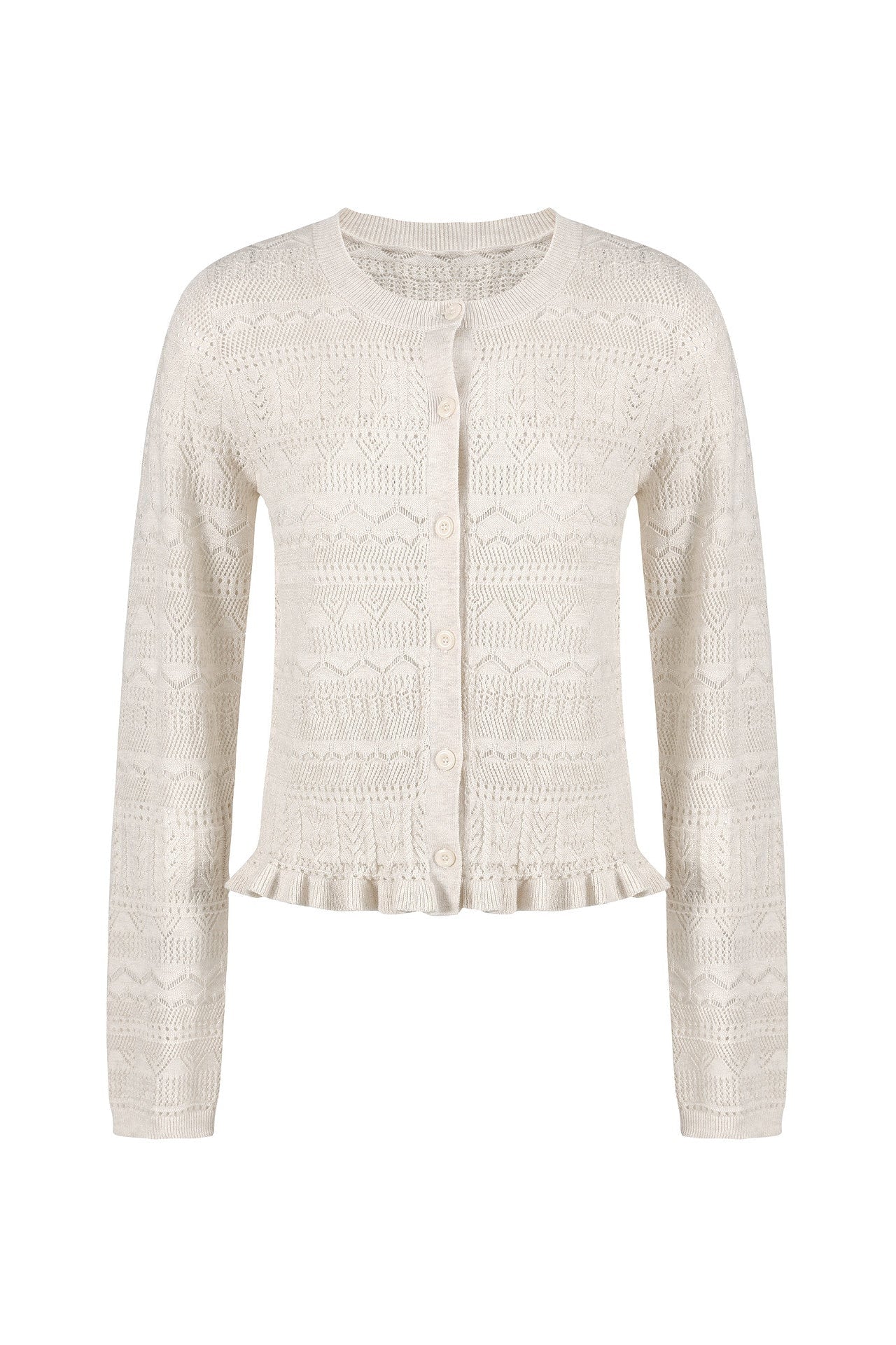 Openwork Jacquard Wave Hem Knit Cardigan B4939
