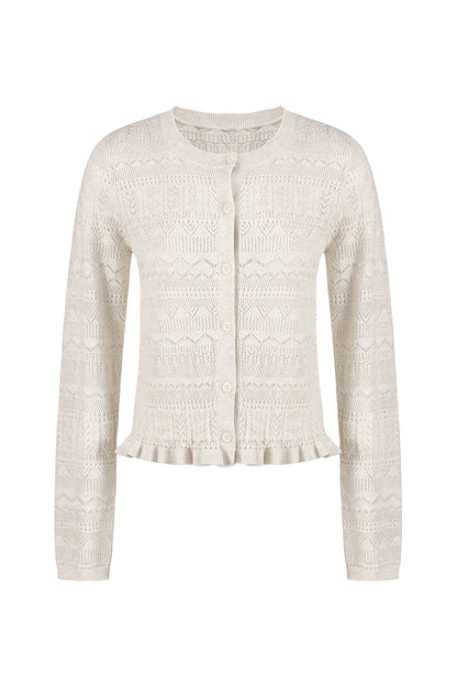 Openwork Jacquard Wave Hem Knit Cardigan B4939