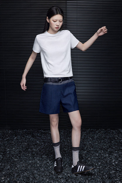 ホワイトクルーネックシンプルTシャツ　B4799