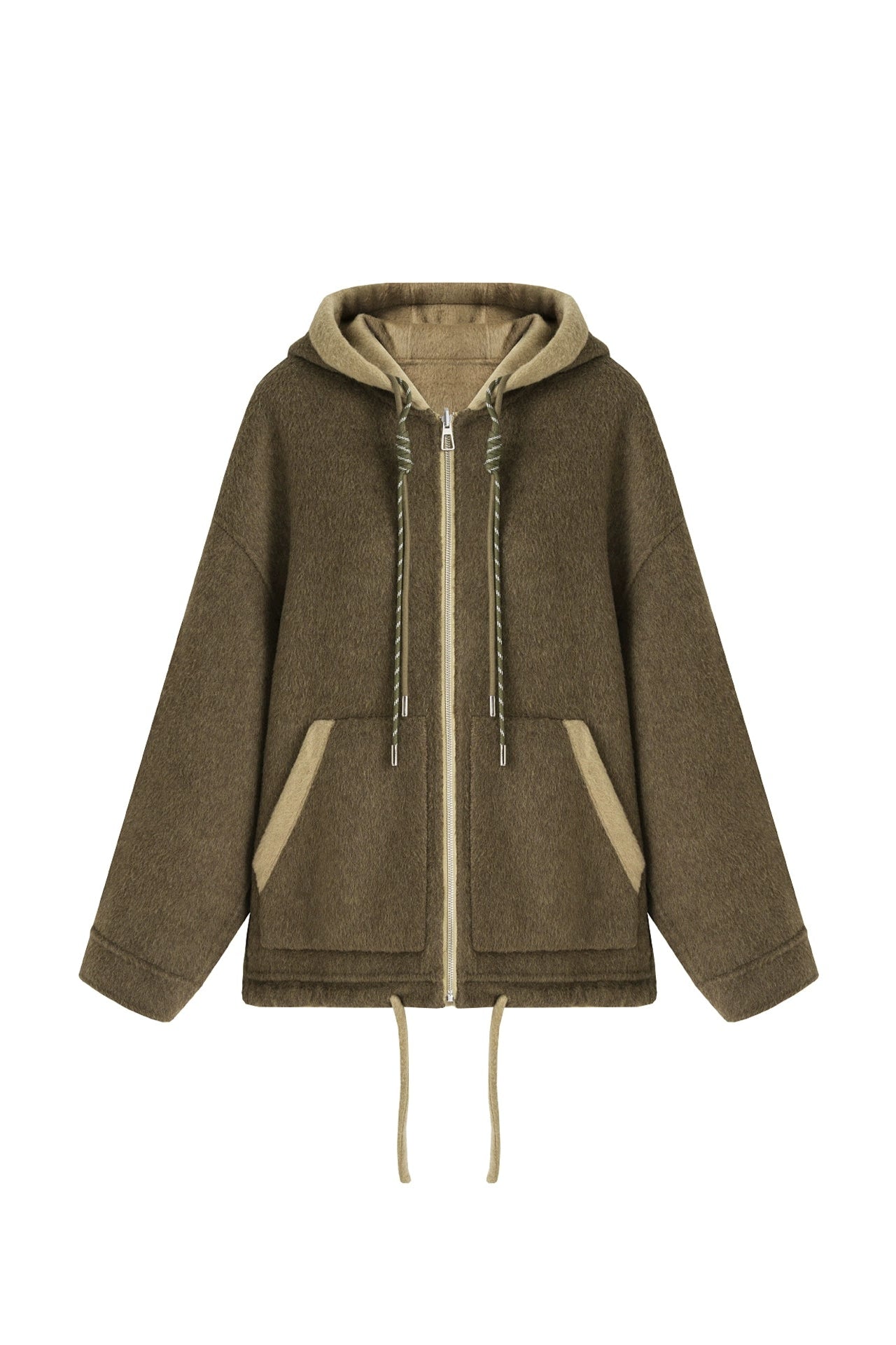 Reversible double-face wool hooded short coat B4510