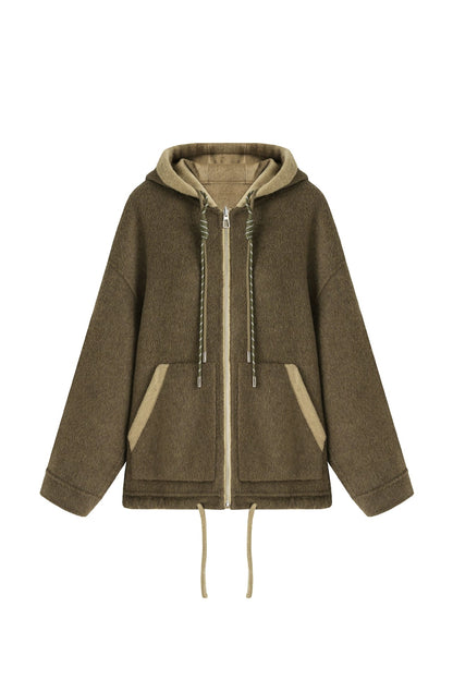 Reversible double-face wool hooded short coat B4510