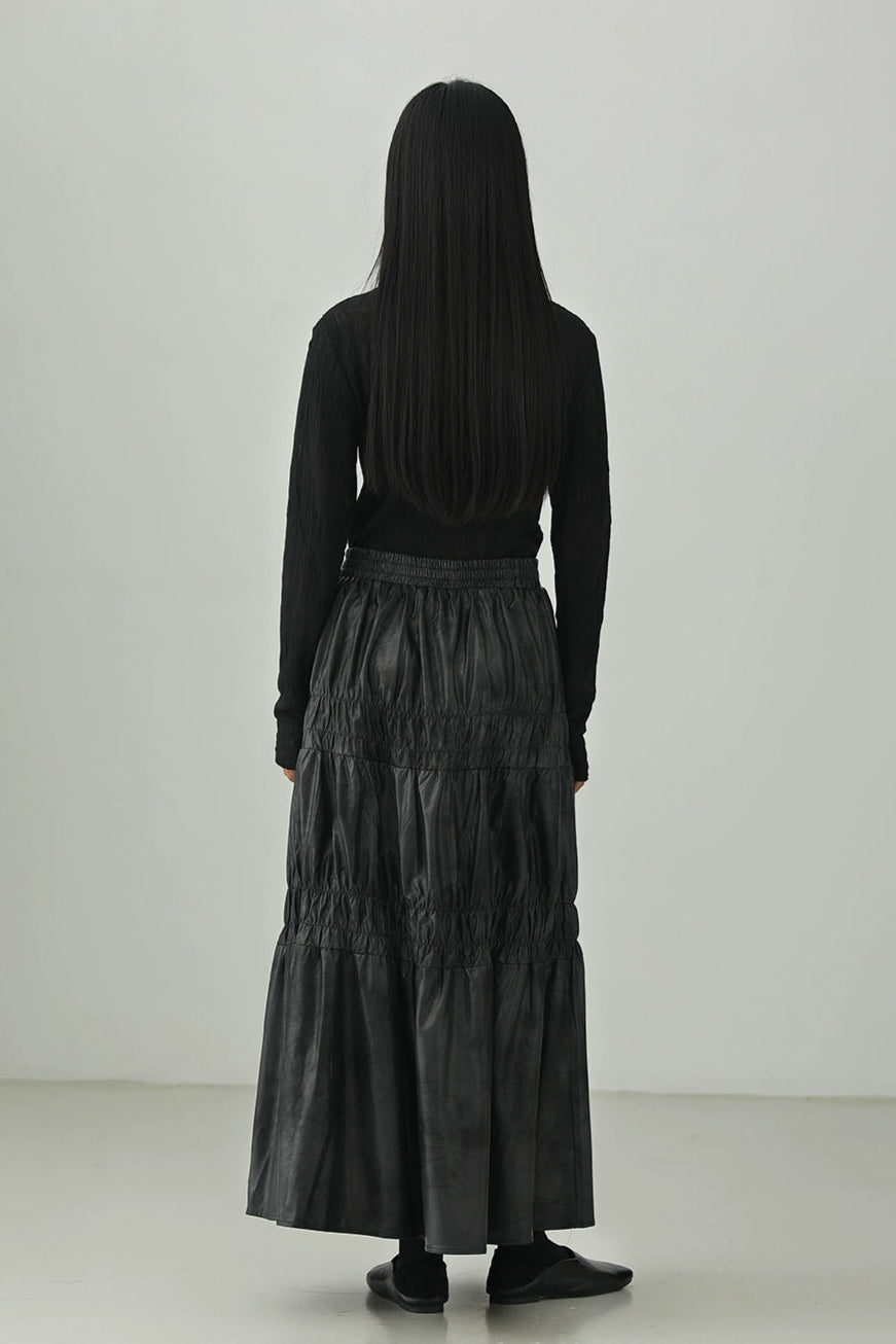 PU leather gathered skirt B4276