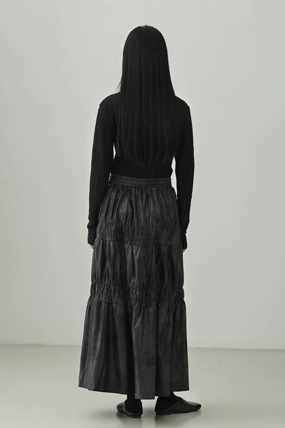 PU leather gathered skirt B4276