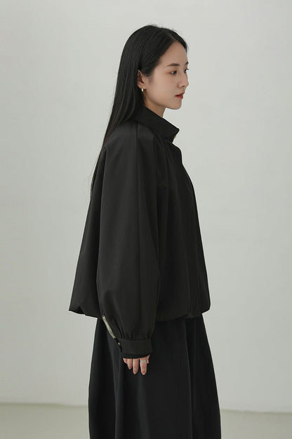 Stand collar gathered jacket B4274