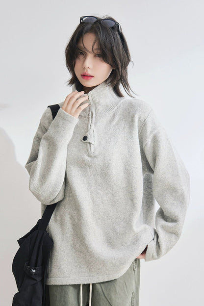 高領拉鍊寬鬆毛衣 B4429