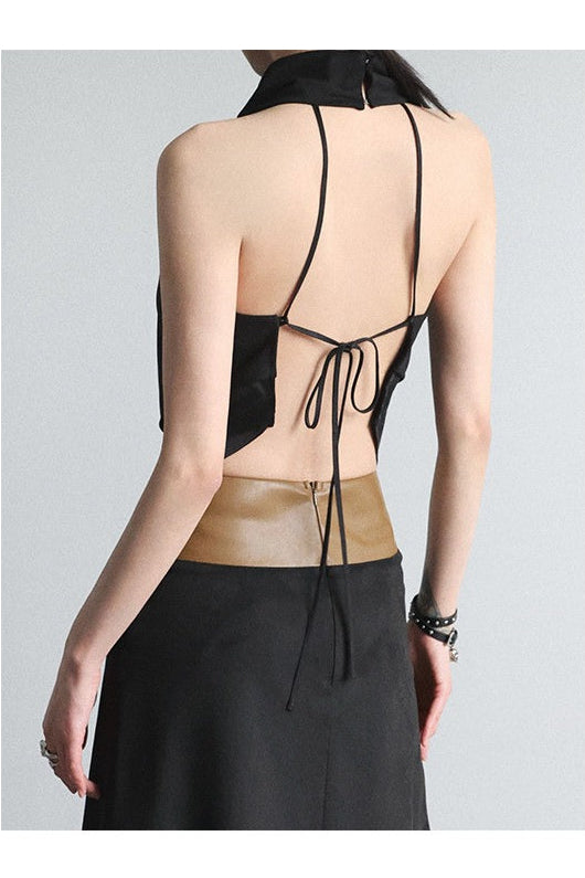 High-neck fake two-piece top B4649