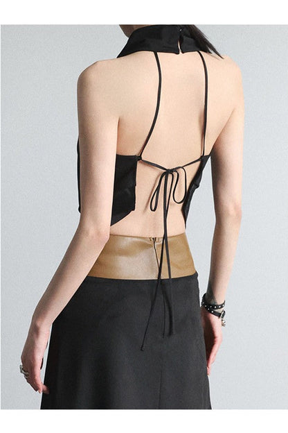 High-neck fake two-piece top B4649