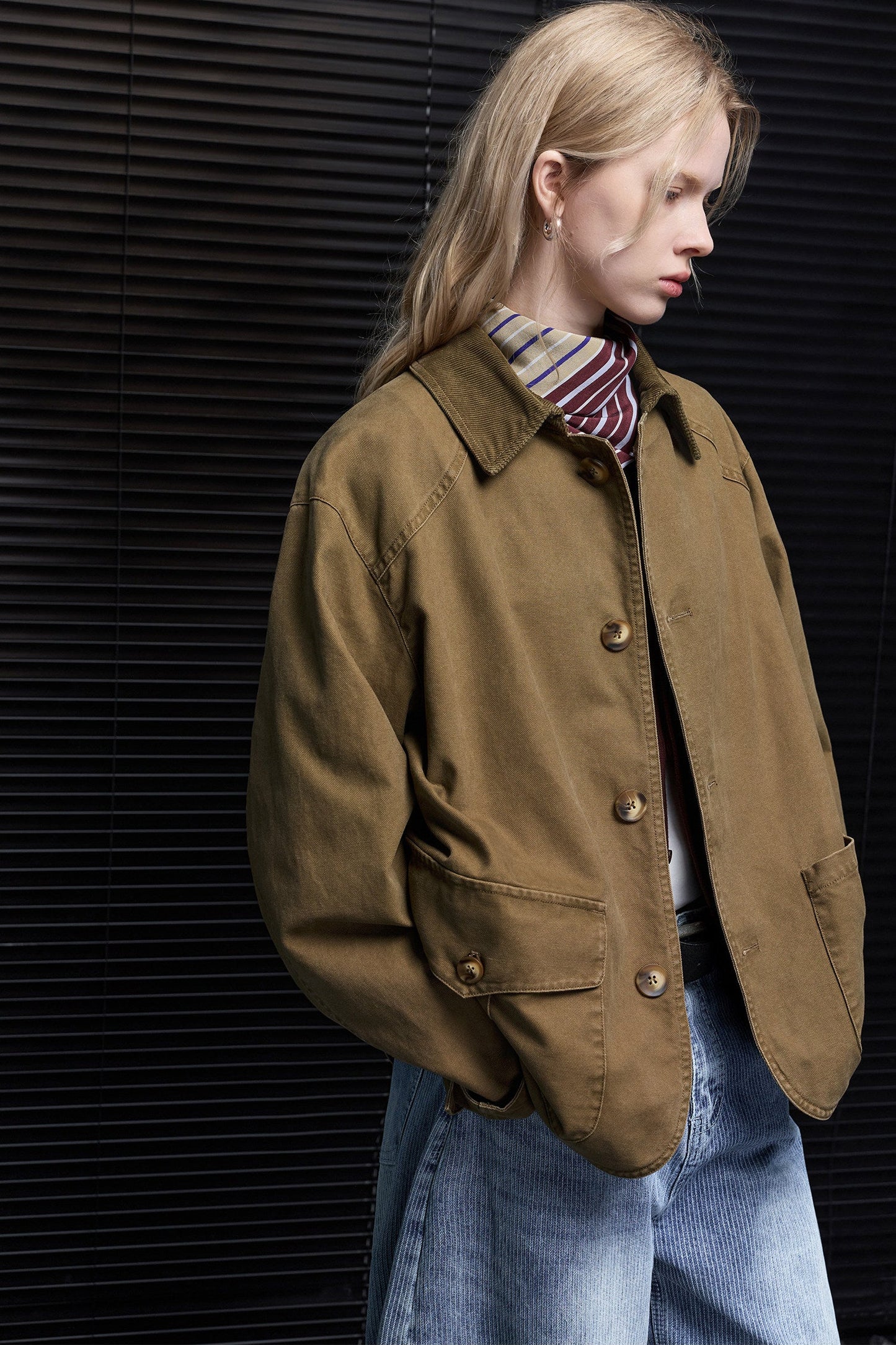 Khaki Brown Multi-Pocket Workwear Style Jacket B4957