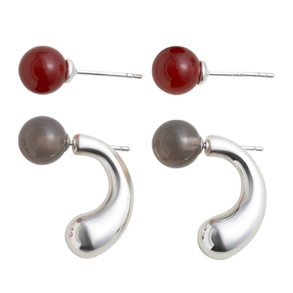 S925 Red Agate Two-Color Water Drop Earrings B4378