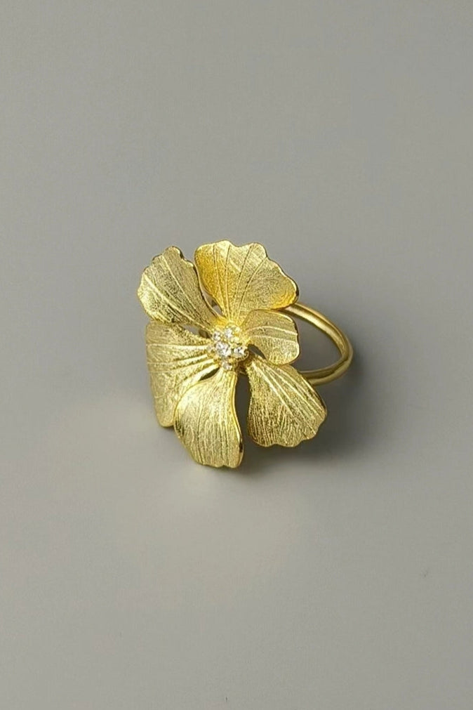 S925 Flower Peony Open Ring B4264