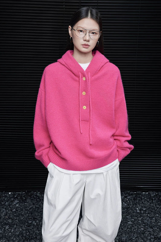 100％ウールバービーピンクフード付きセーター　B4579