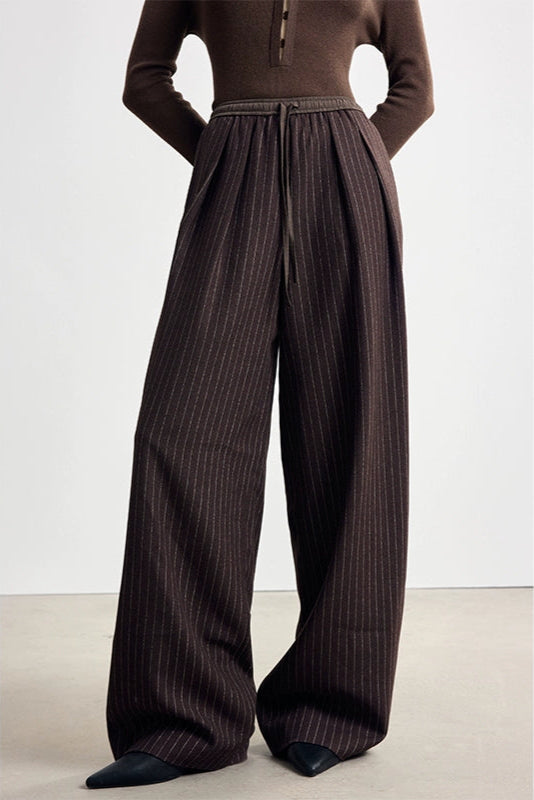 Striped wool blend drape straight pants B4328