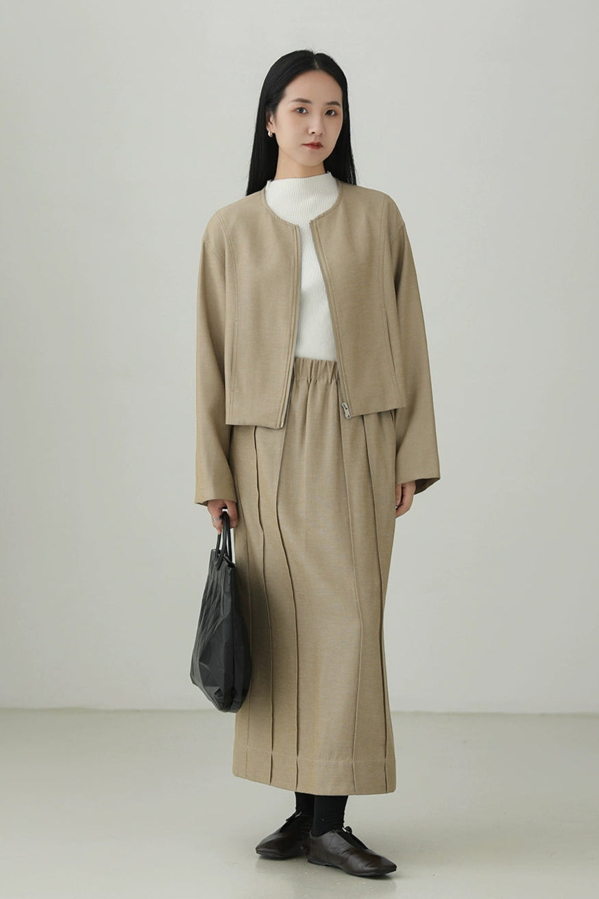 Tencel Linen Minimalist Collarless Jacket B4271