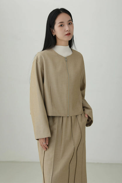 Tencel Linen Minimalist Collarless Jacket B4271