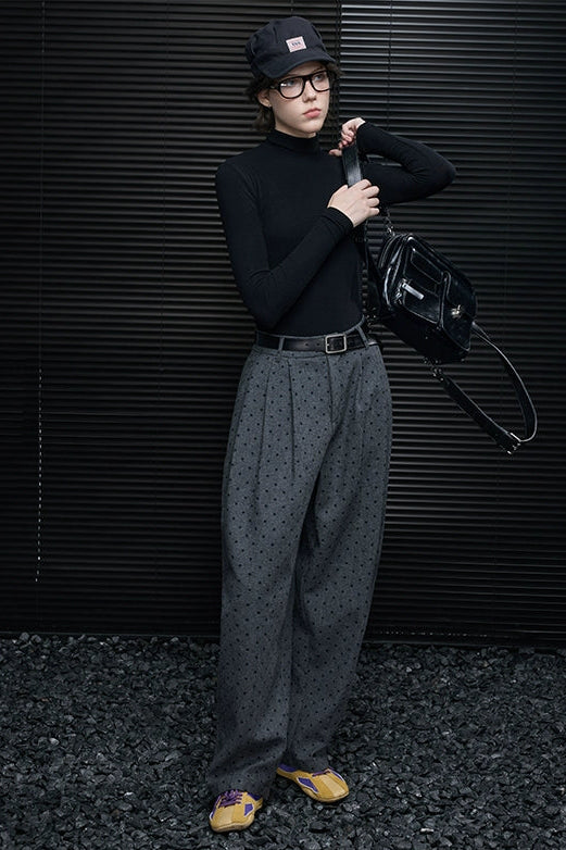 Gray polka dot wool blend wide pants B4422