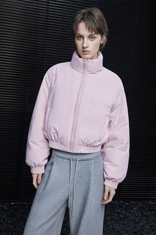 粉紅色高領短版羽絨外套 B4423