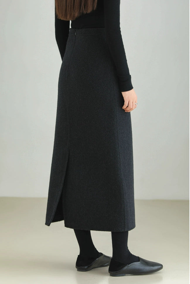 Wool Blend Double Face Slit Skirt B4528