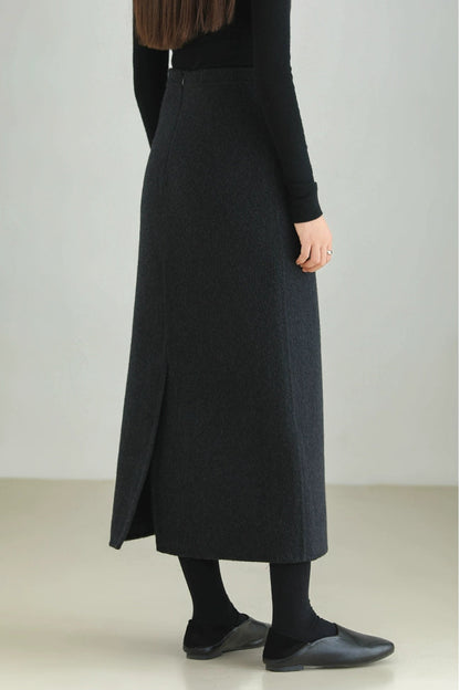 Wool Blend Double Face Slit Skirt B4528
