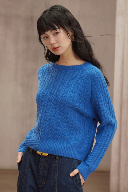 レトロケーブルニットウール混セーター　B4454