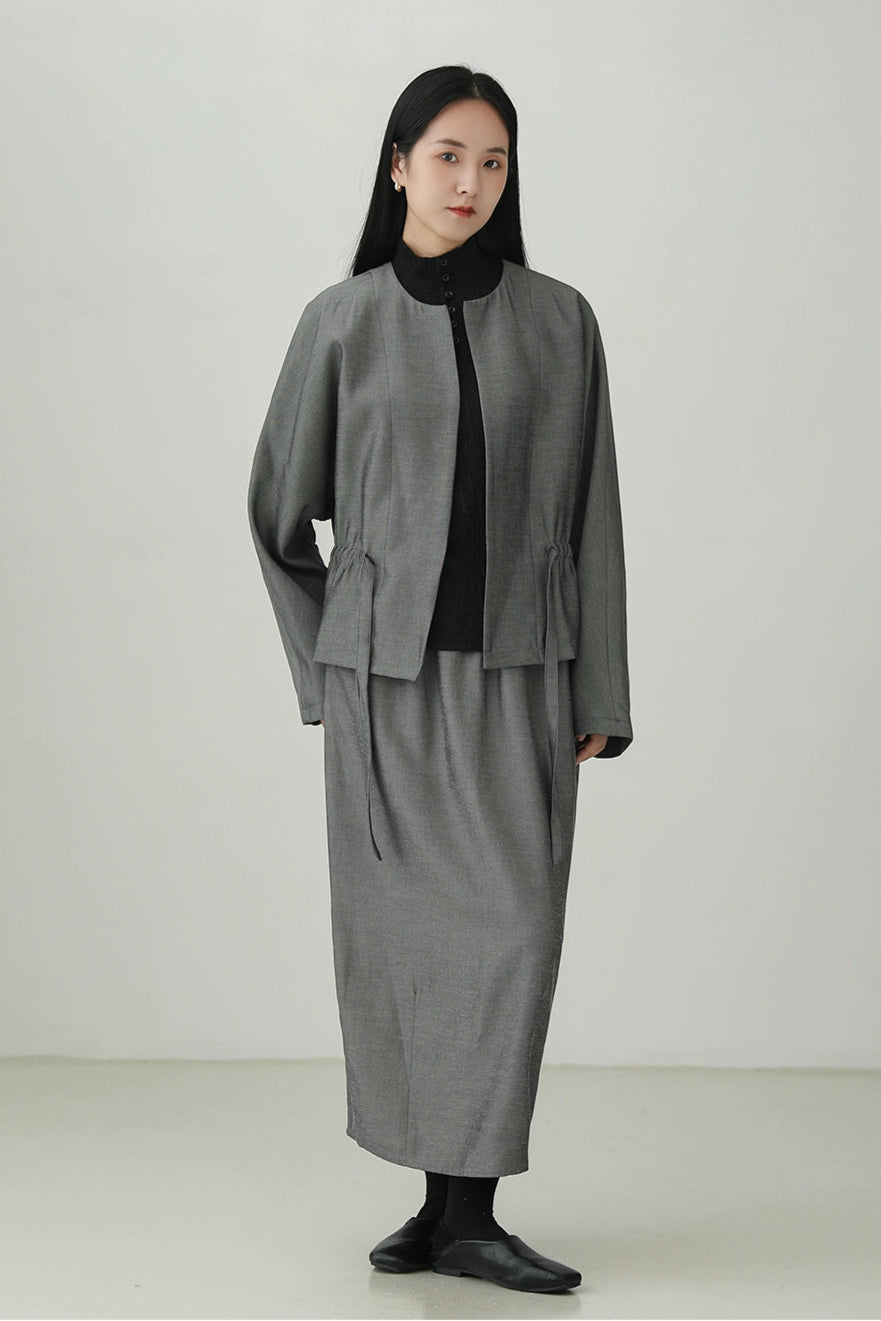 Tencel linen drawstring waist jacket B4281