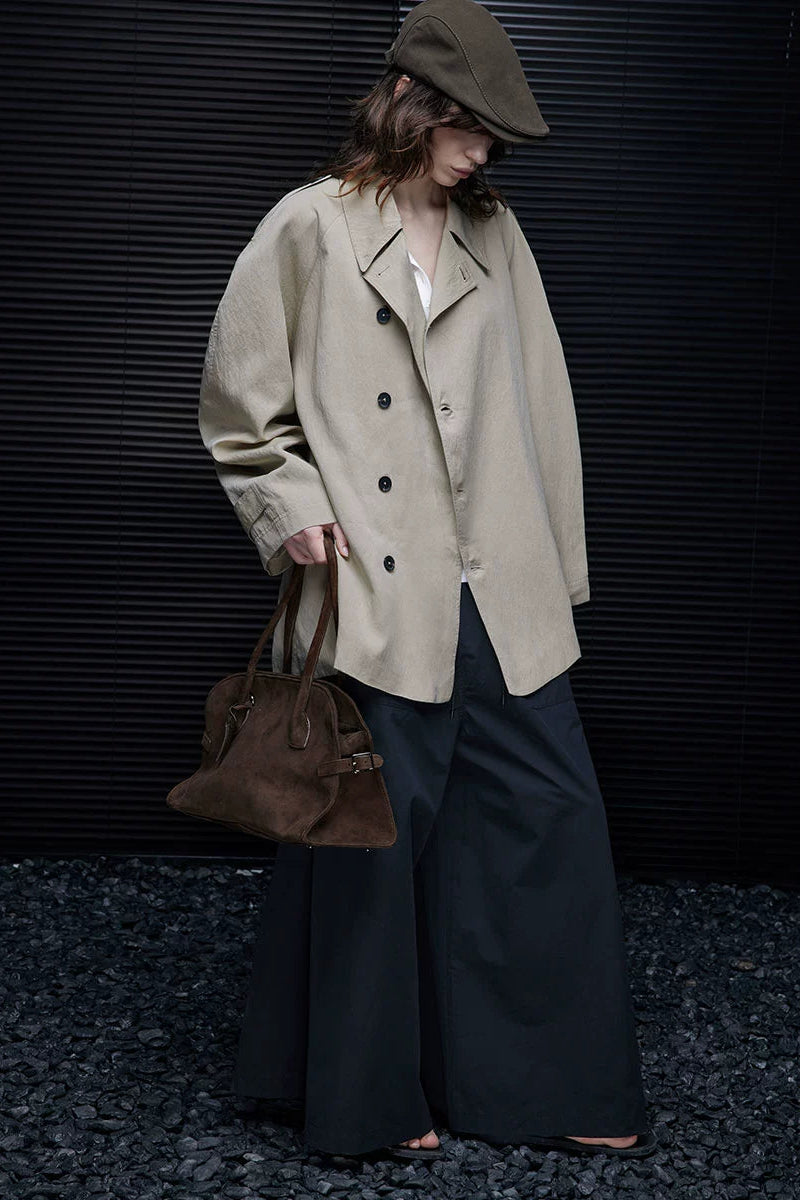 ライトカーキトレンチハーフコート　B4239
