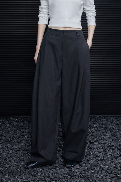 グレーストレートスーツワイドパンツ　B4666
