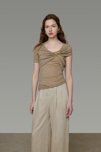 Metal Buckle Twist Design Knit Top B442