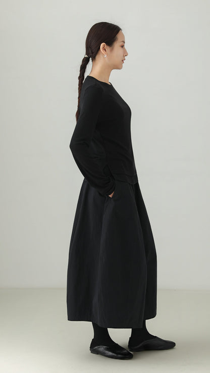 Silk-Trim Layered Hem Long-Sleeve T-Shirt B5003