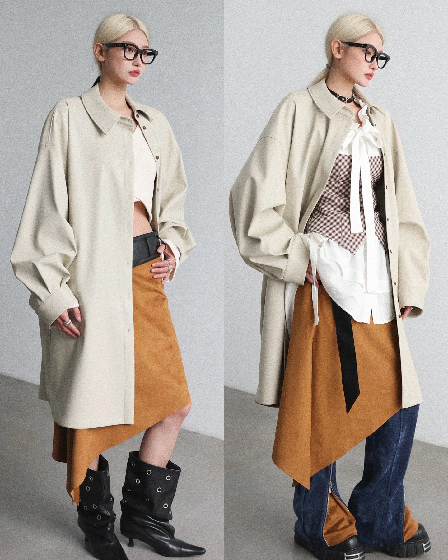PU Triangle Sleeve Trench Coat B4646