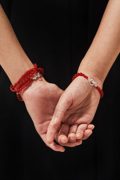 S925紅瑪瑙珠長項鍊 B4376