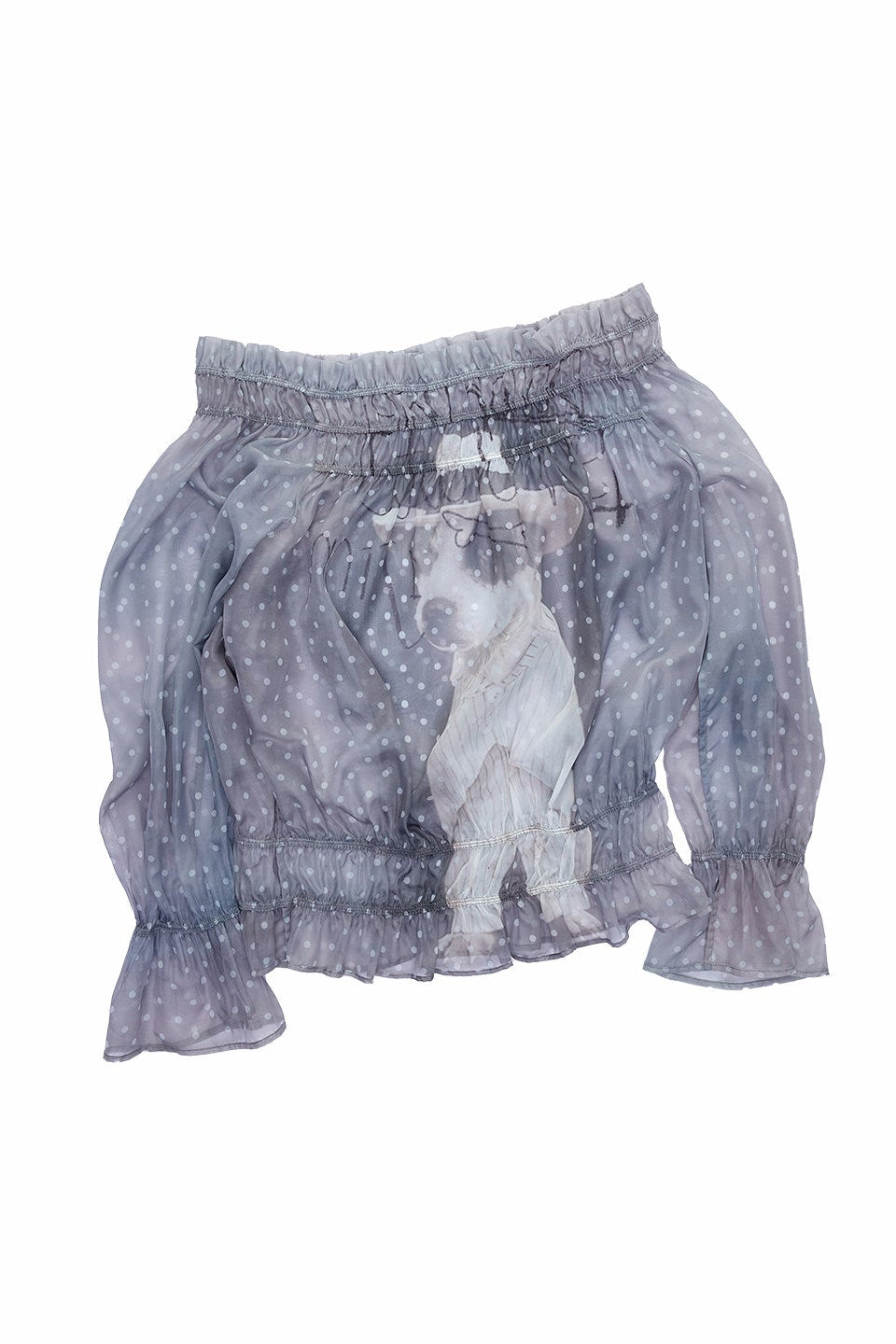 ドッグラブワンショルダーシフォンプリントトップス　B4643