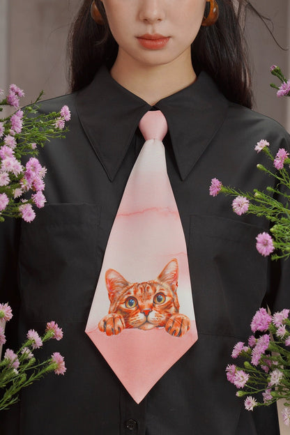 キャットレトロプリントネクタイ　 B4447