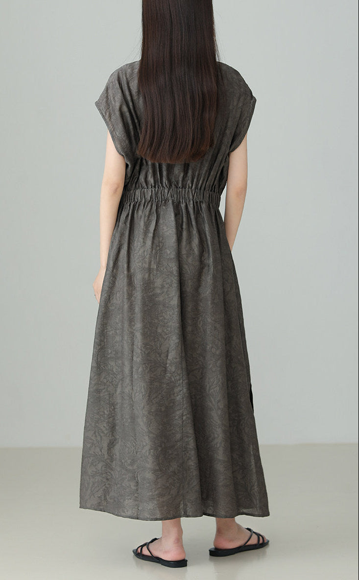 Linen Tencel Jacquard Slit Dress B4895