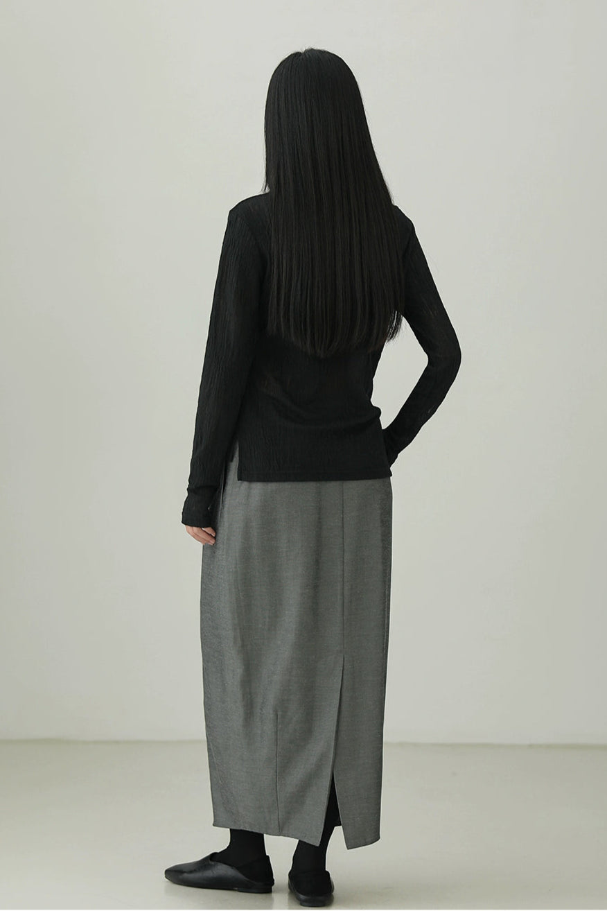 Half-high collar textured long-sleeved T-shirt B4275