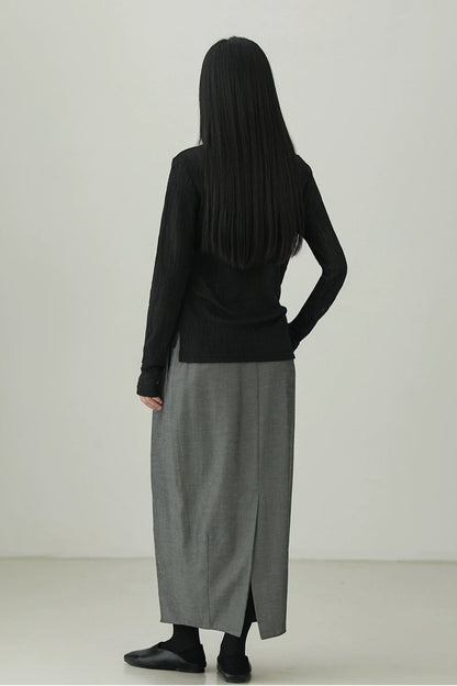 Half-high collar textured long-sleeved T-shirt B4275