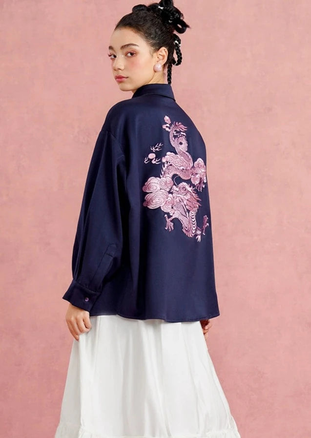 ピンクドラゴン刺繡レトロシャツジャケット　B2703