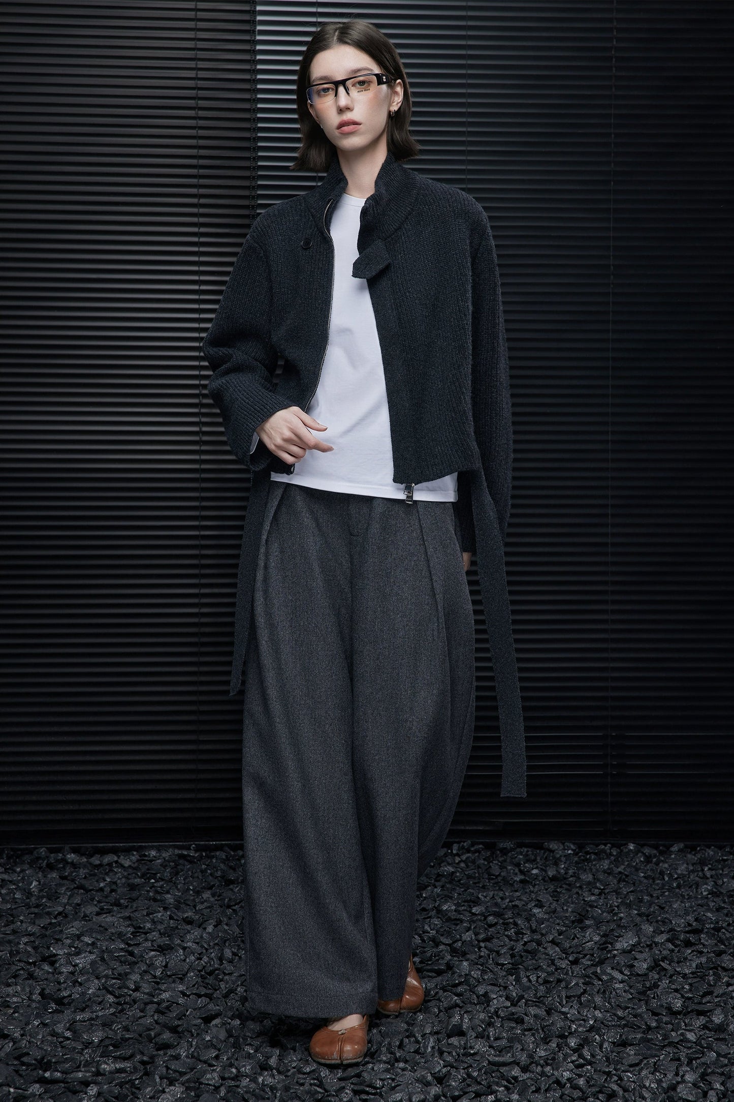 灰色羊毛混紡西裝寬褲 B4550