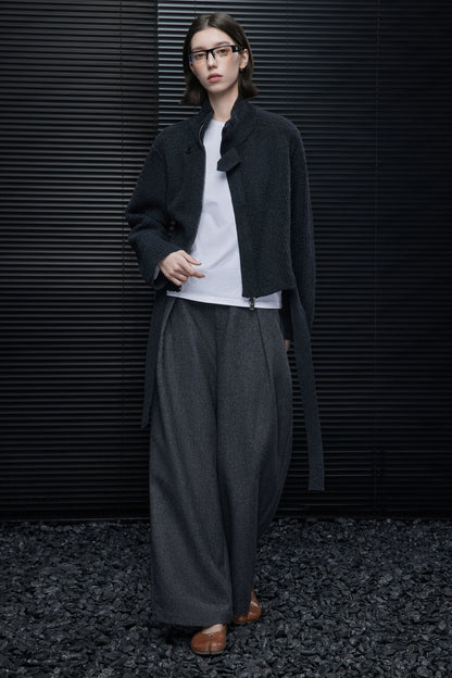 灰色羊毛混紡西裝寬褲 B4550