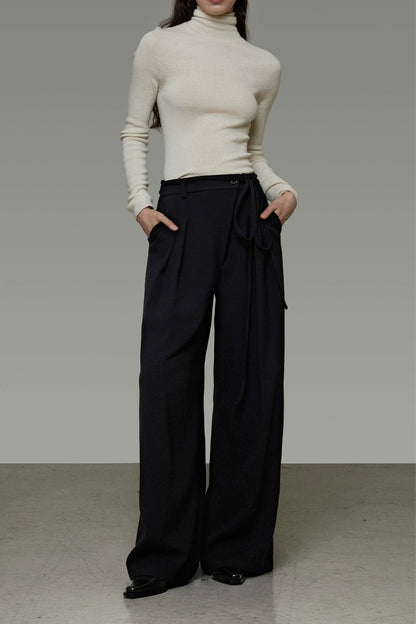 Asymmetrical Placket Slimming Wide Pants B4436