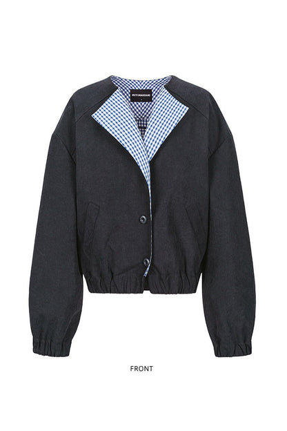 ラペルワイドショルダーショートジャケット　B4653