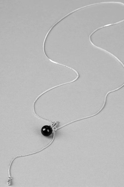 S925シャドウウインクビーズブラックアゲートネックレス　B4517