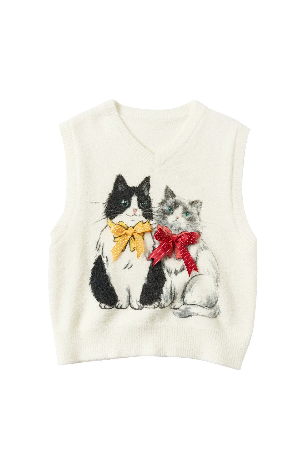 ホワイトキャットプリントVネックベスト　B4599