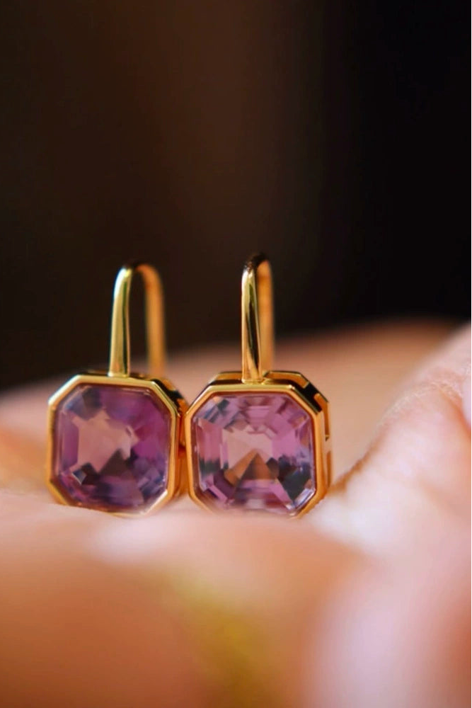 S925アメジストスクエアアッシュスクエアピアス　B4381