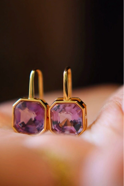 S925アメジストスクエアアッシュスクエアピアス　B4381