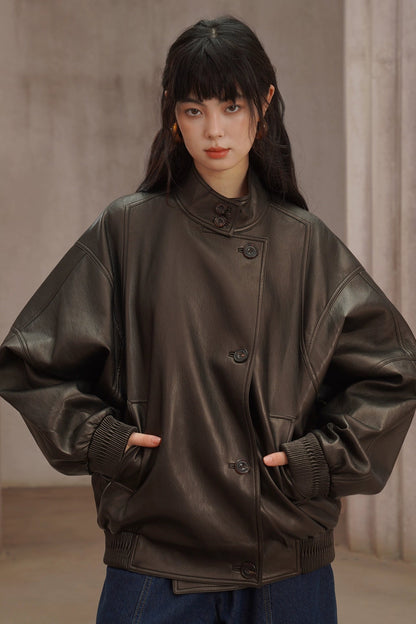 美國復古摩托車PU寬鬆夾克 B4458