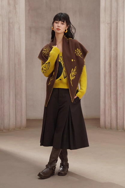 コーヒーカラーAラインワイドスカンツ　B4450