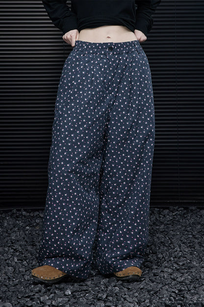 ネイビーブルー小花柄ワイドパンツ　B4367