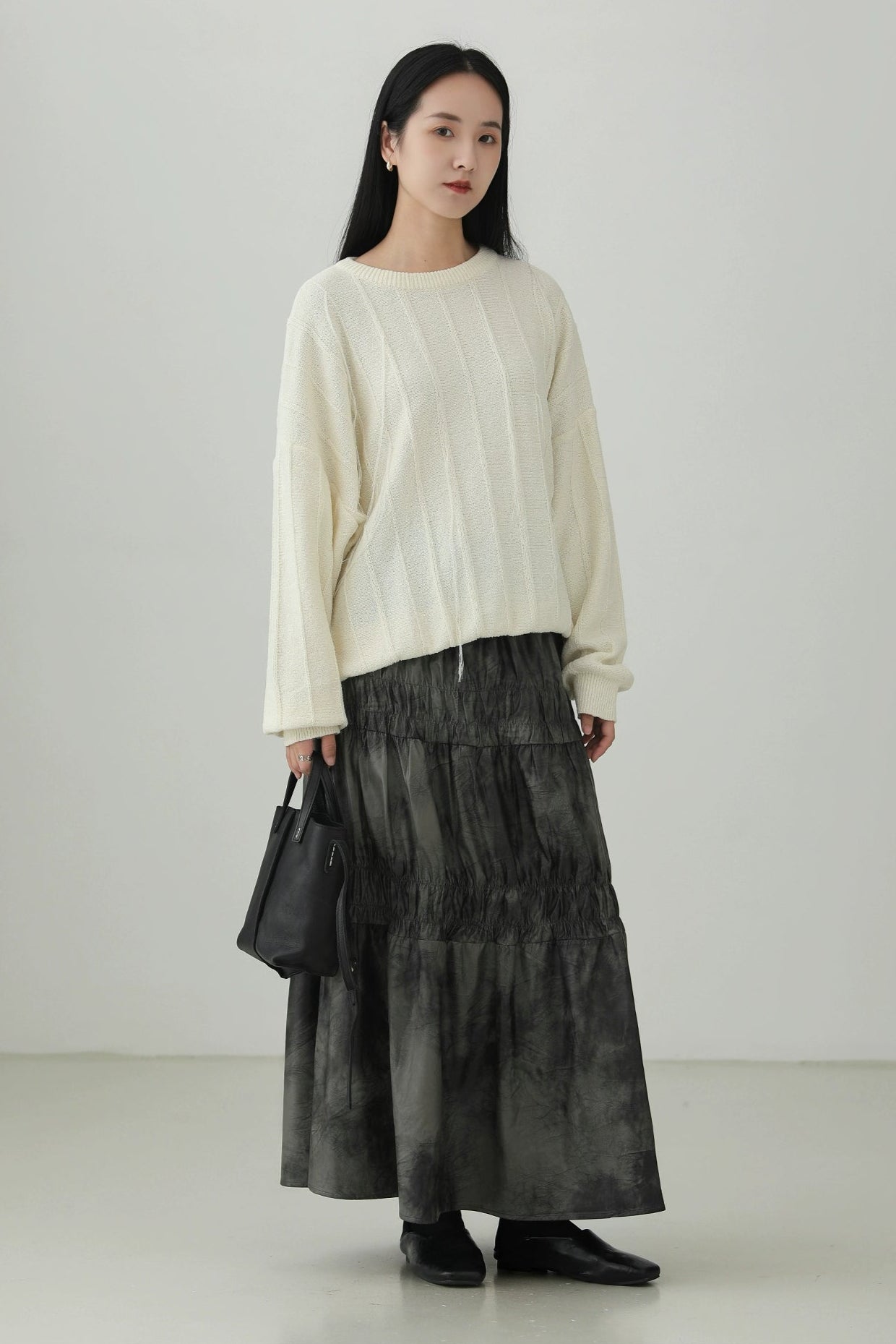 PU leather gathered skirt B4276